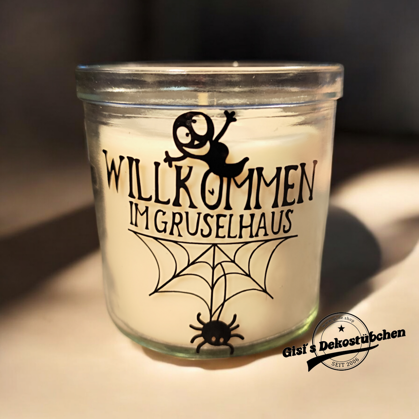 Halloween Duftkerze verschiedene Düfte, in wiederverwertbaren Glas