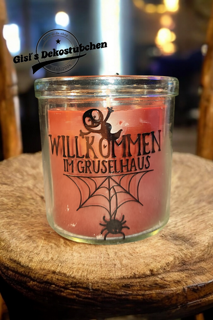 Halloween Duftkerze verschiedene Düfte, in wiederverwertbaren Glas