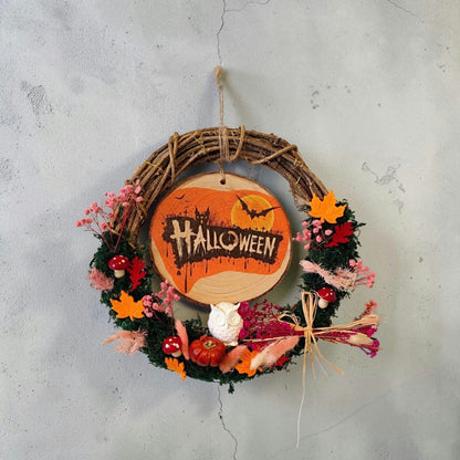Herbst-Halloween-Kranz mit LED-Beleuchtung – handgefertigt Ø ca. 30 cm