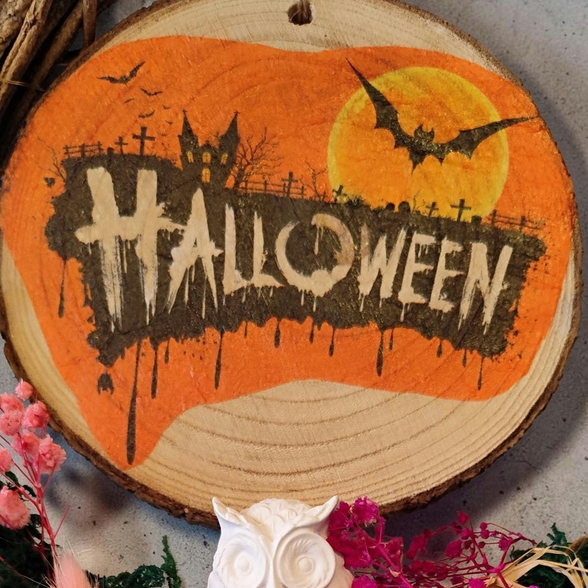 Herbst-Halloween-Kranz mit LED-Beleuchtung – handgefertigt Ø ca. 30 cm
