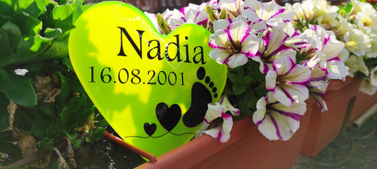 Herz Namen Datum gelb blau rot Baby