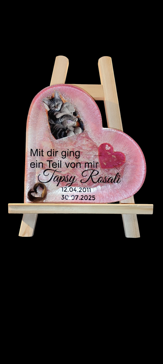Herz zum Aufstellen mit Haaren, Zahn, Asche oder Krallen, Foto deines Tieres zur Erinnerung