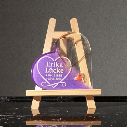 Herz zum Aufstellen mit Haaren, Zahn, Asche oder Krallen, Foto deines Tieres zur Erinnerung