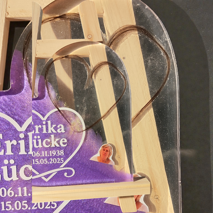 Herz zum Aufstellen mit Haaren, Zahn, Asche oder Krallen, Foto deines Tieres zur Erinnerung