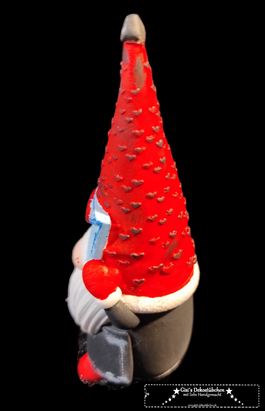 Keramik Wichtel mit Liebesbrief Rot Grau