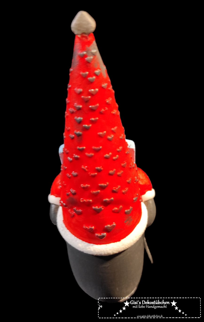 Keramik Wichtel mit Liebesbrief Rot Grau