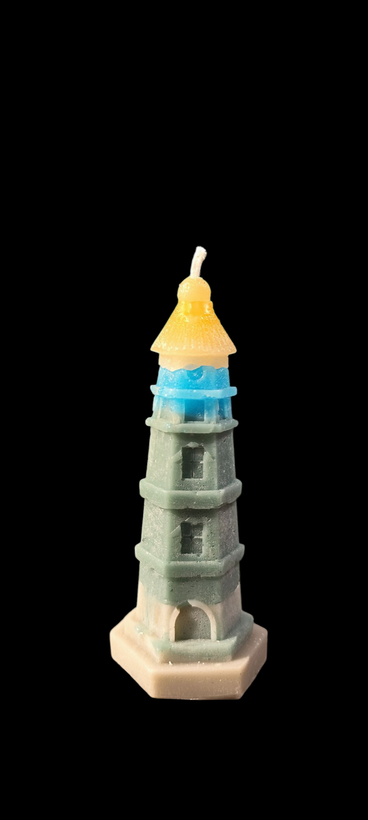 Kerze Leuchtturm groß eckig – maritane Deko aus Paraffinwachs – ca. 11 × 5 × 5 cm – Wunschfarbe