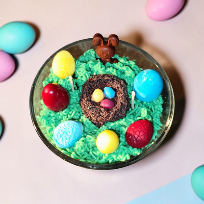 Kerze „Frohe Ostern – Osterwiese“ aus Sojawachs | Frühlingskerze mit langer Brenndauer