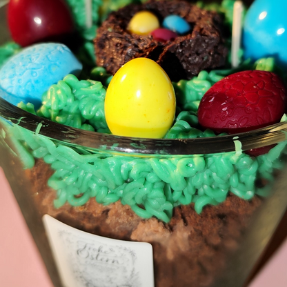 Kerze „Frohe Ostern – Osterwiese“ aus Sojawachs | Frühlingskerze mit langer Brenndauer