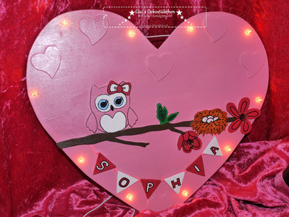 ♥Lampe Eule, rosa♥ Geburt, Taufe♥ Name mit LED