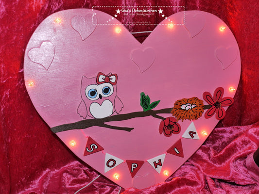 ♥Lampe Eule, rosa♥ Geburt, Taufe♥ Name mit LED