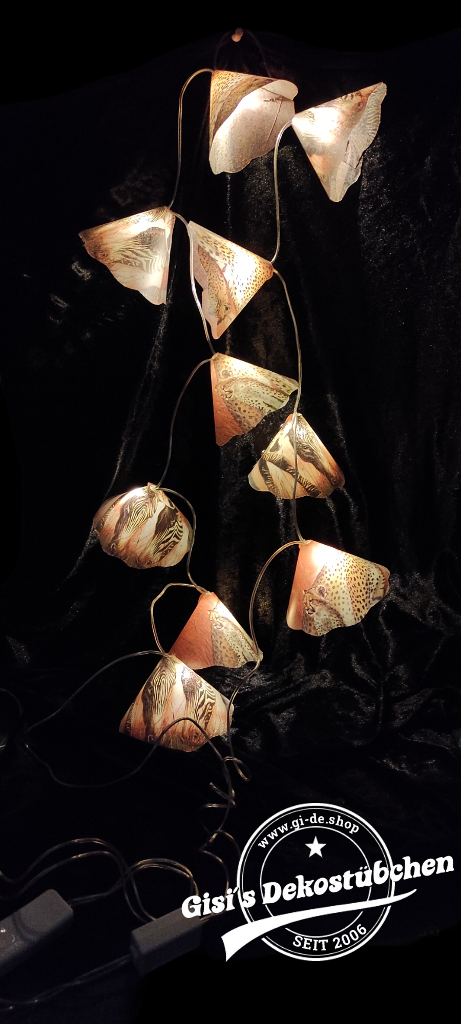 Lampe mit Lichterkette Afrika Tiere Zebras, Geparden mit LED