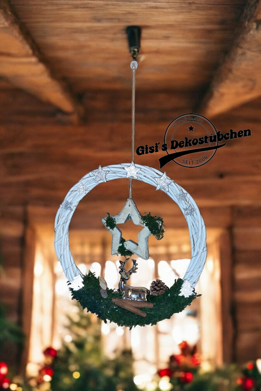 Mit TIMER LED Winter Türkranz "Winterglanz", wiederverwendbar, Geschenkidee