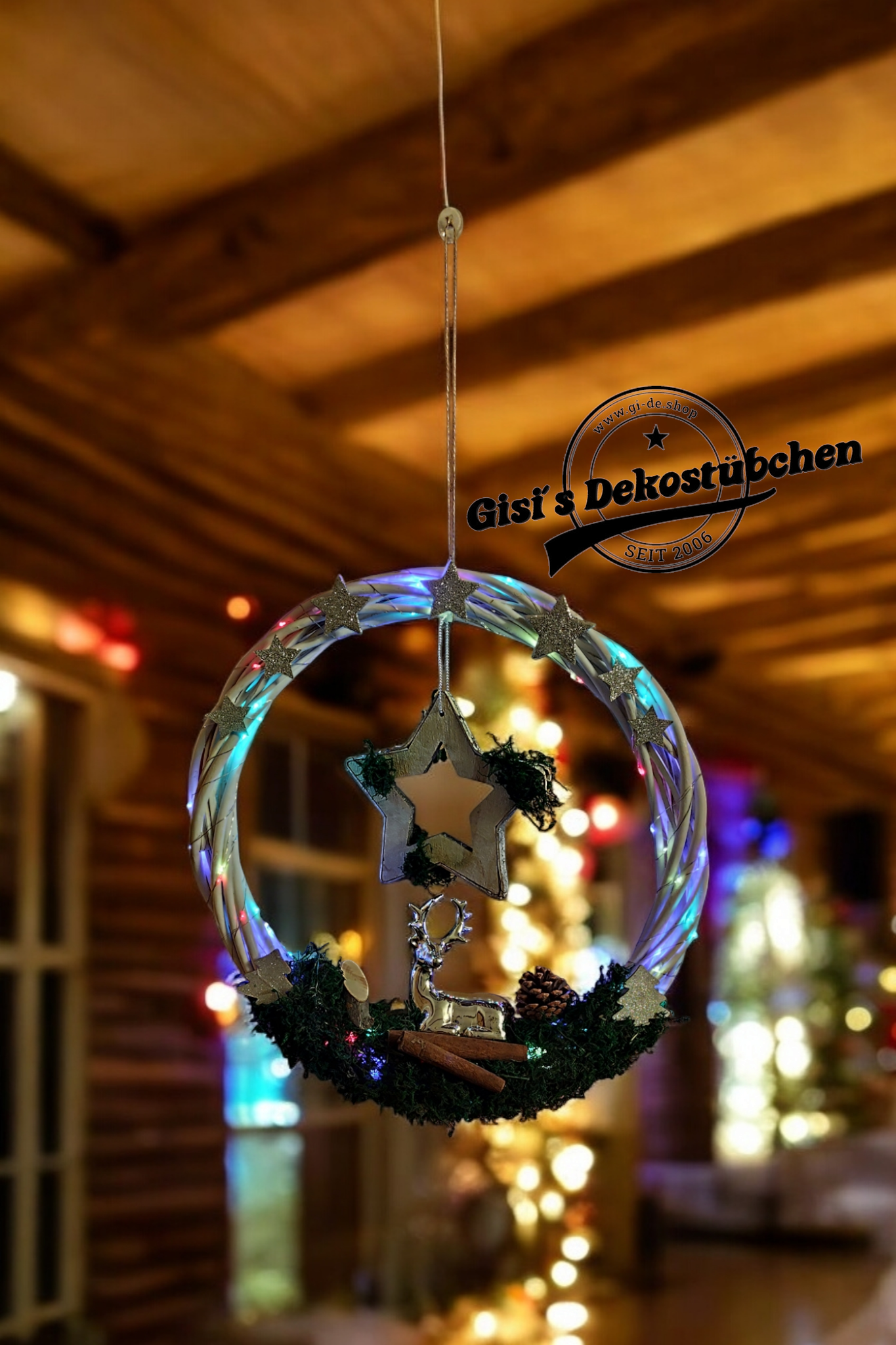 Mit TIMER LED Winter Türkranz "Winterglanz", wiederverwendbar, Geschenkidee