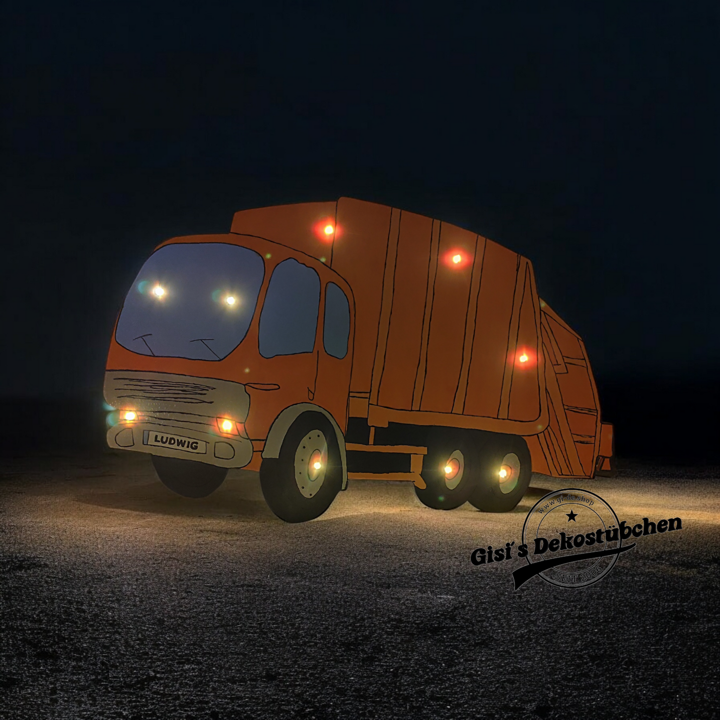 Müllauto LKW Nachtlicht mit Namen auf dem Kennzeichen mit LED