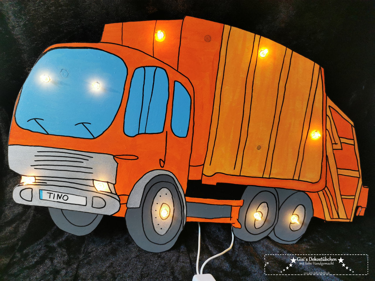 Müllauto LKW Nachtlicht mit Namen auf dem Kennzeichen mit LED