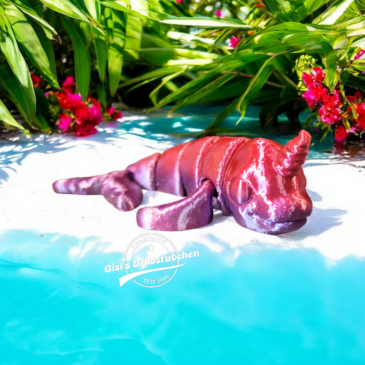 Narwal gross - 20 cm lang - 3D-Druck - voll beweglich - viele Farben möglich