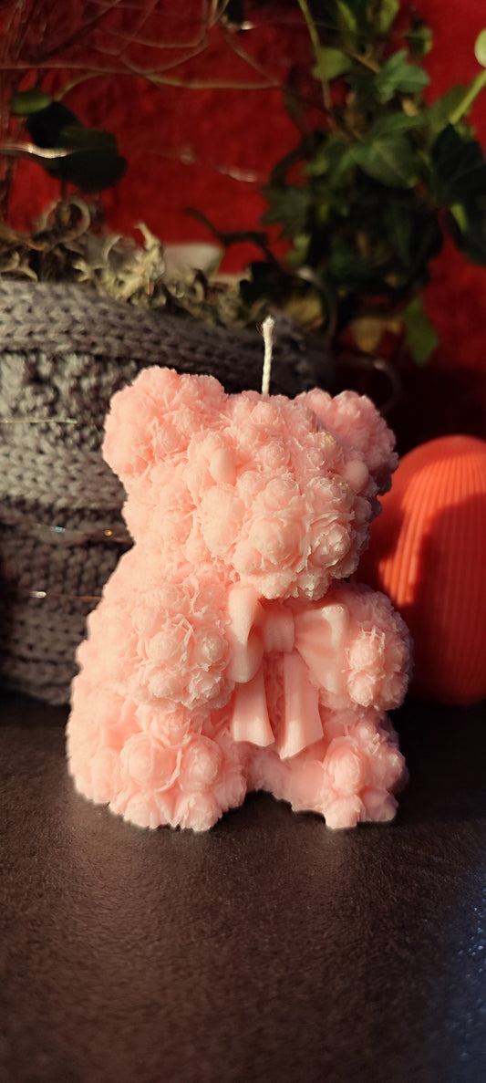 Rosen Teddy Kerze – detailreich & handgemacht aus Sojawachs– 8,5 × 8 × 6 cm – Wunschfarbe