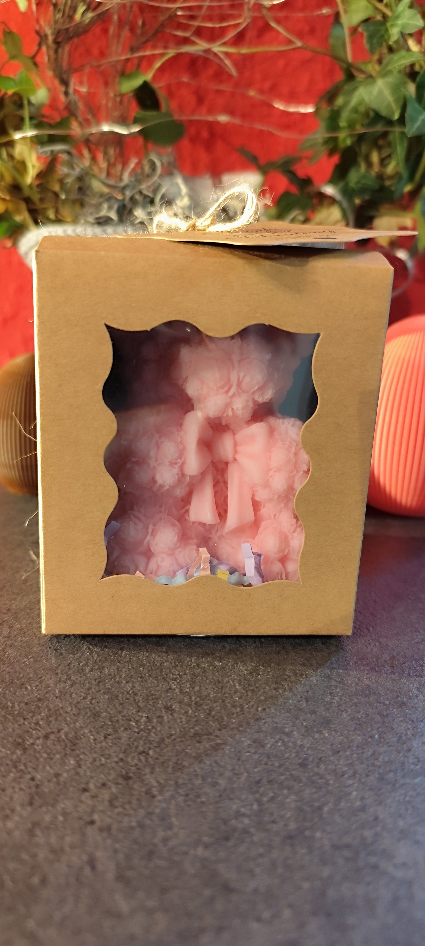 Rosen Teddy Kerze – detailreich & handgemacht aus Sojawachs– 8,5 × 8 × 6 cm – Wunschfarbe