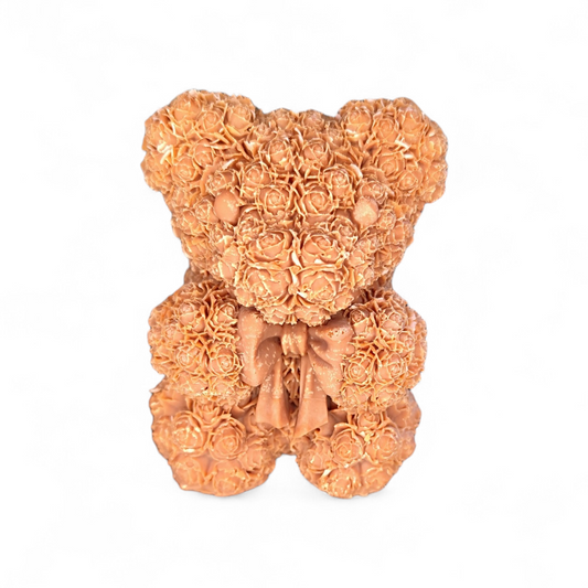 Rosen Teddy Kerze – detailreich & handgemacht aus Sojawachs– 8,5 × 8 × 6 cm – Wunschfarbe