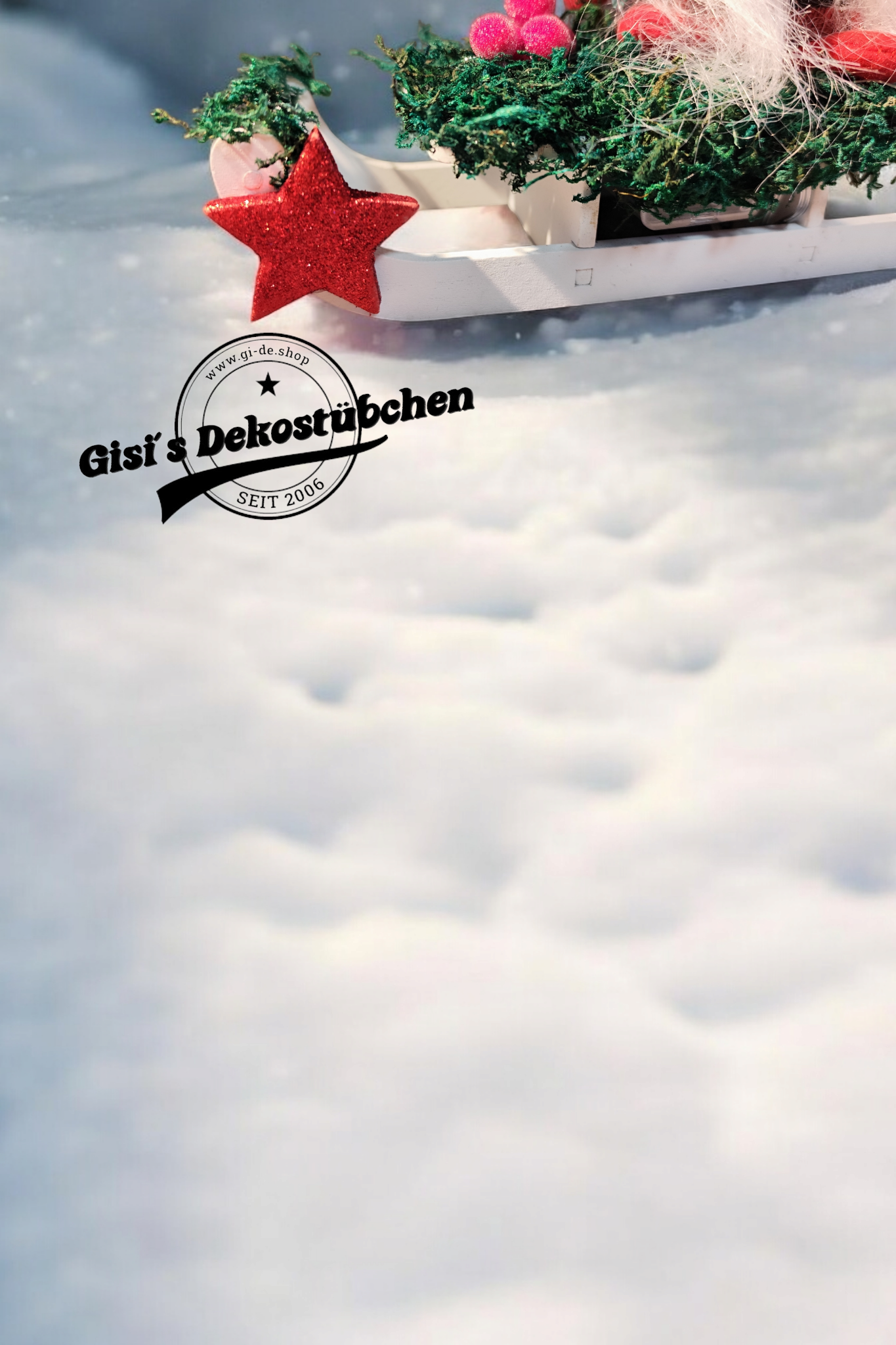 Schlitten Wichtel Advent Weihnachten Winter Holz rot Beeren