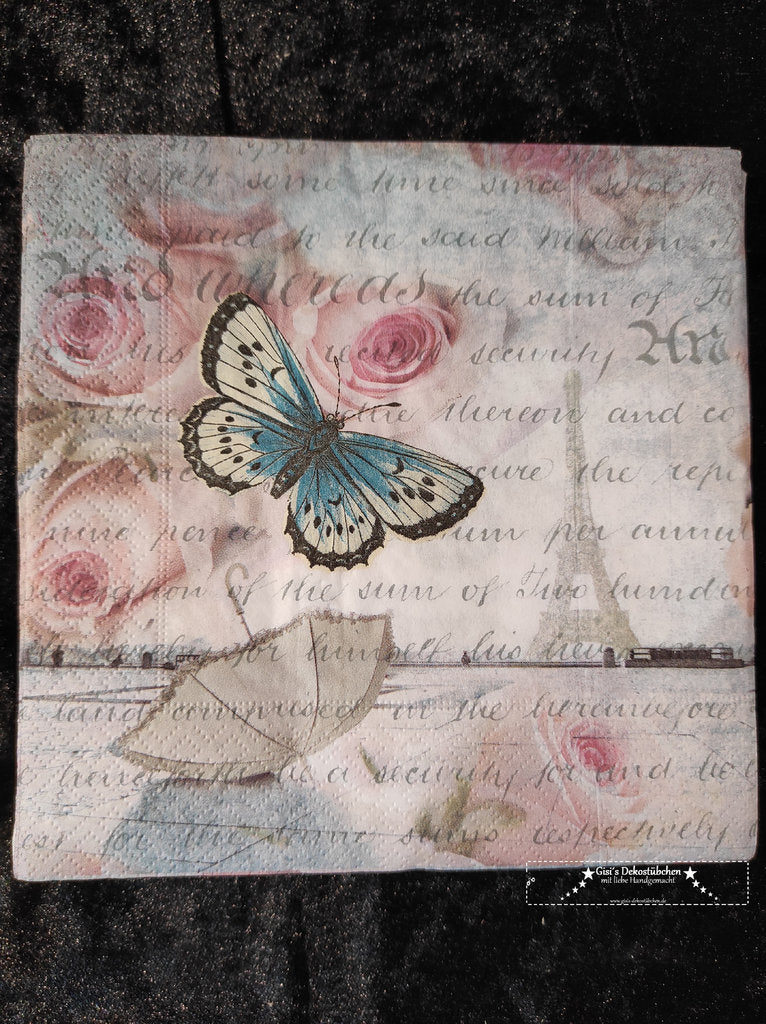 Schmetterling, Schirm, Rosen, Schrift