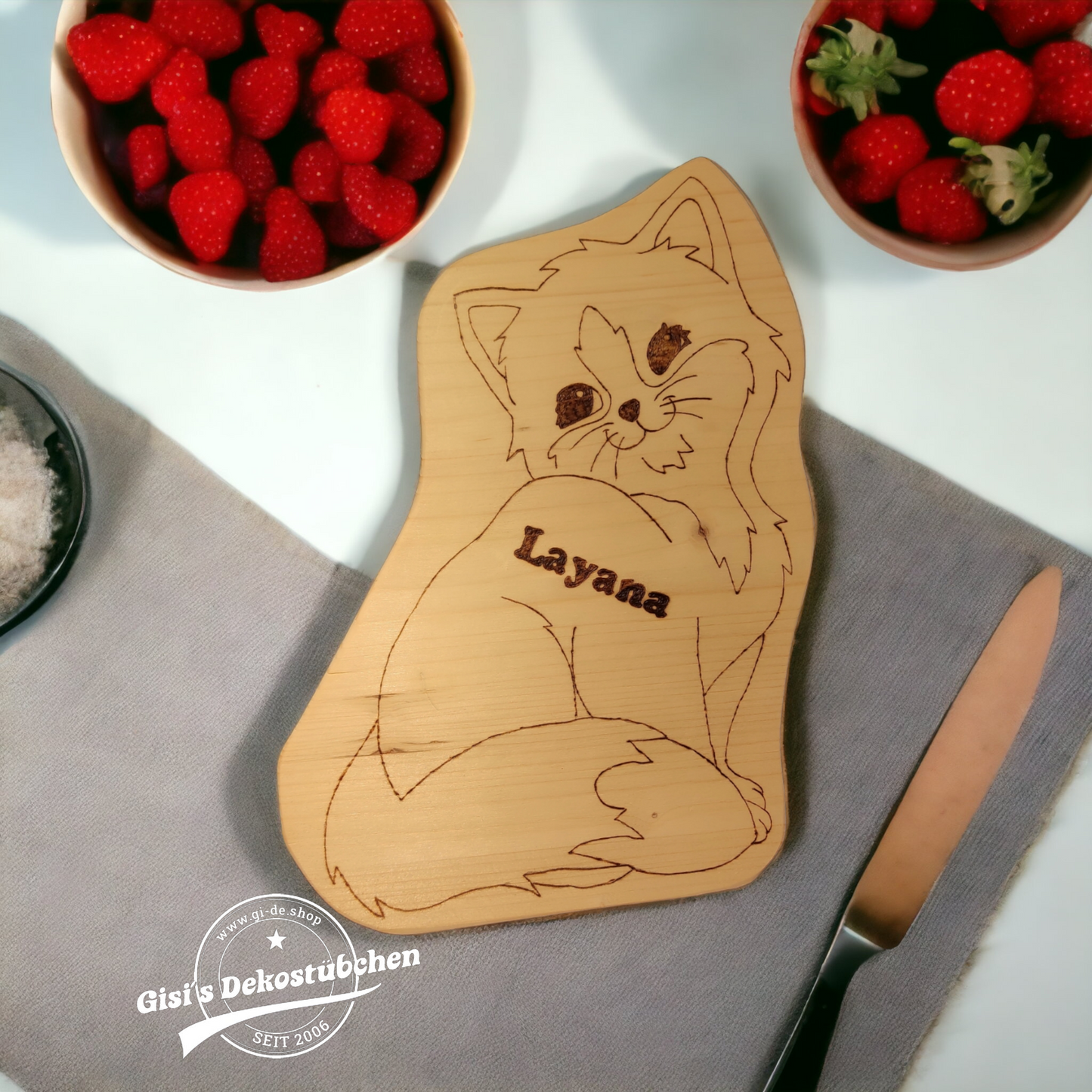 Schneidebrett in Motivform mit Brandmal - Katze, Hund...