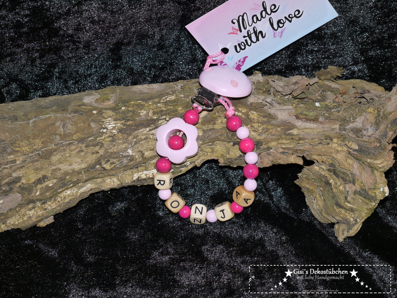 Schnullerkette für lange Namen "Blume-rosa"