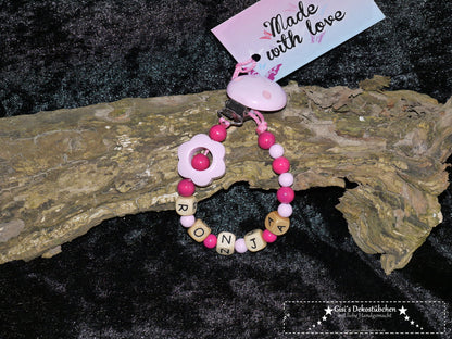 Schnullerkette für lange Namen "Blume-rosa"