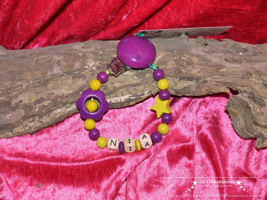 Schnullerkette mit Name von Blume Stern