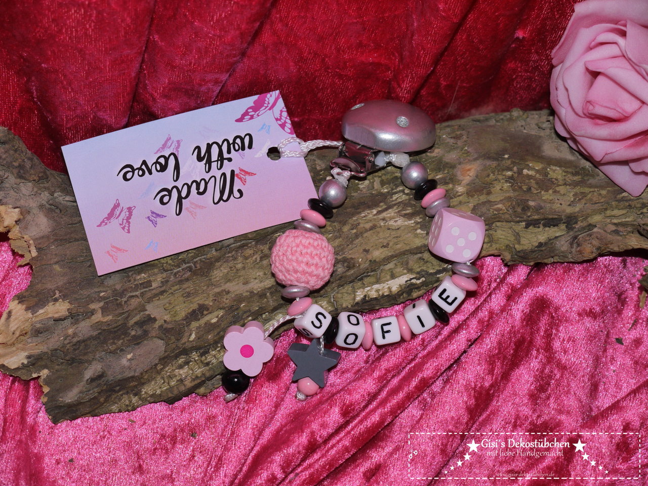 Schnullerkette mit Namen Stern Blume