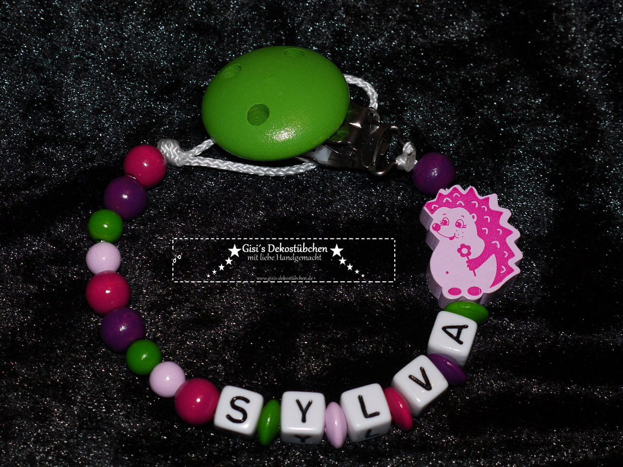 Schnullerkette mit Namen & Igel