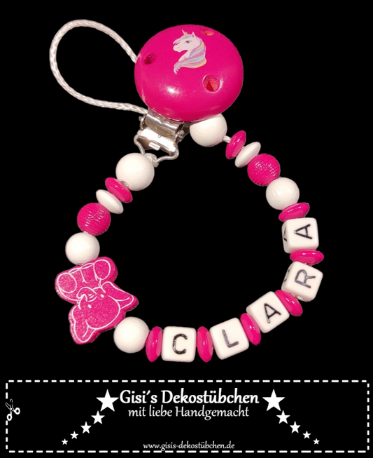 Schnullerkette mit Namen Elefant Pink Mädchen