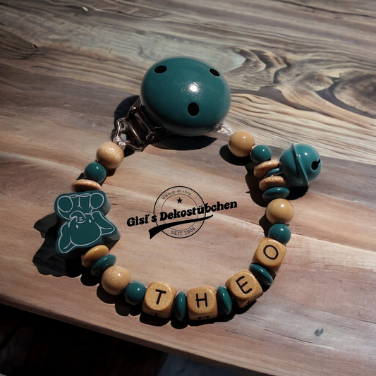 Schnullerkette mit Namen Elefant, Glöckchen