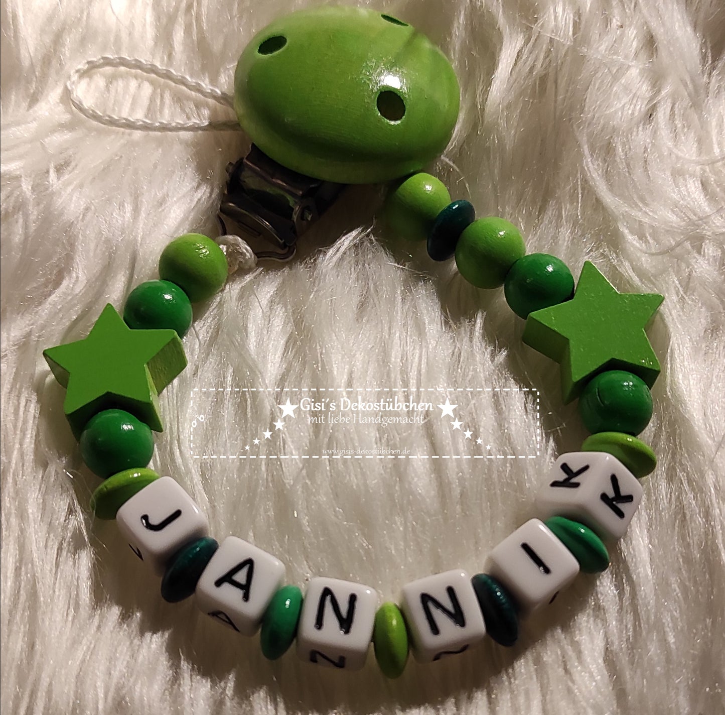 Schnullerkette mit Namen Sterne grün