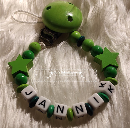 Schnullerkette mit Namen Sterne grün