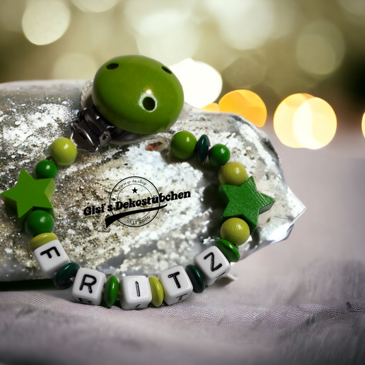 Schnullerkette mit Namen Sterne grün