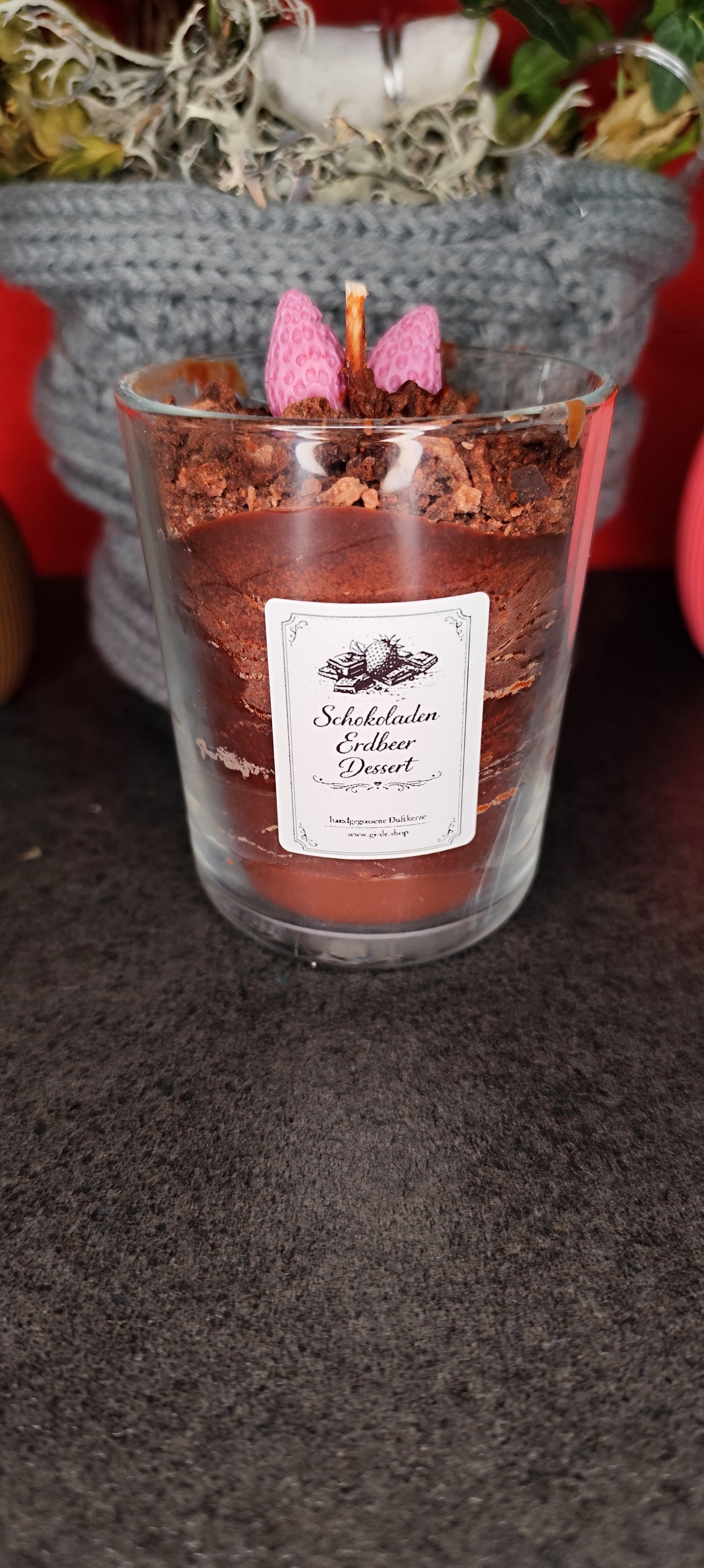 Schokoladen Erdbeer Dessert Kerze – Sojawachskerze im Glas