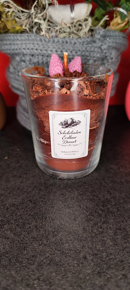 Schokoladen Erdbeer Dessert Kerze – Sojawachskerze im Glas