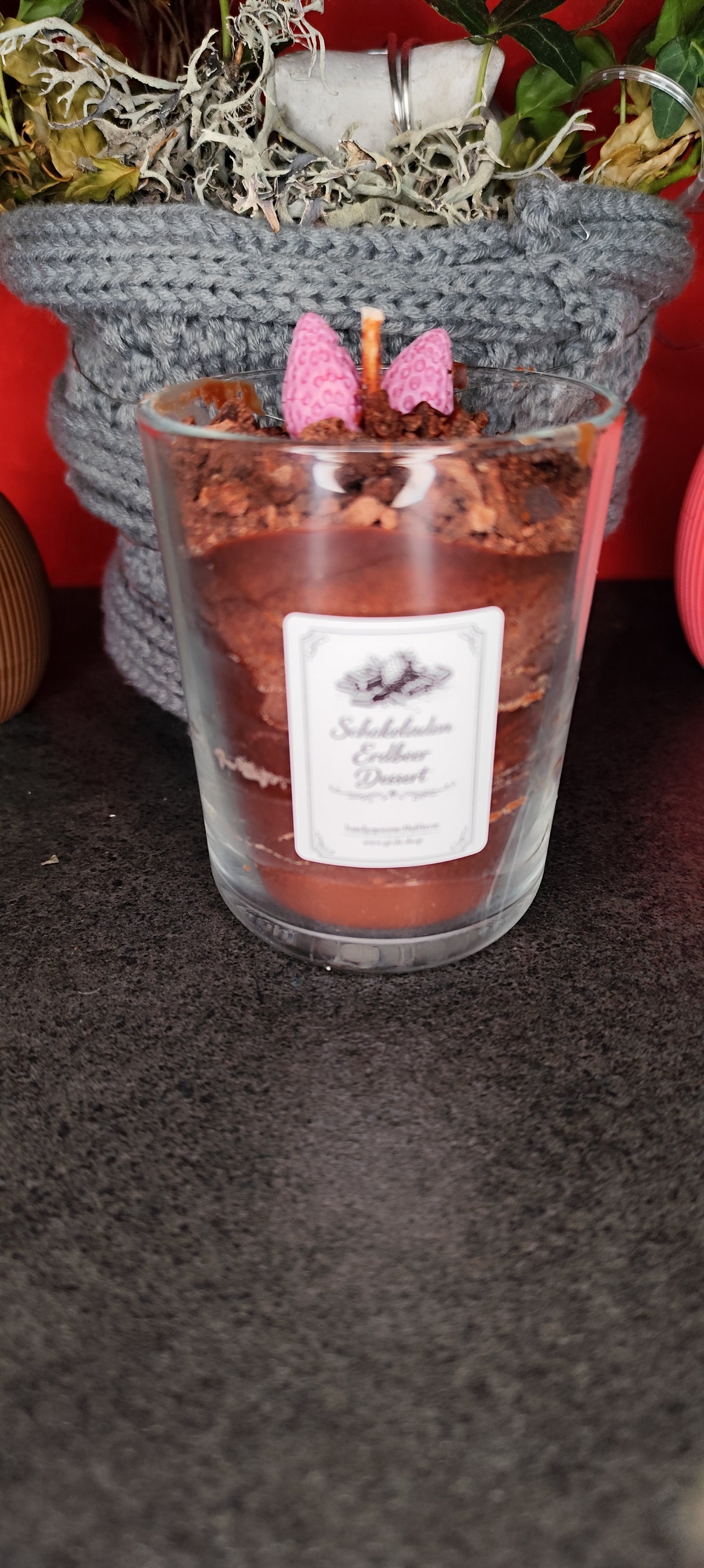 Schokoladen Erdbeer Dessert Kerze – Sojawachskerze im Glas
