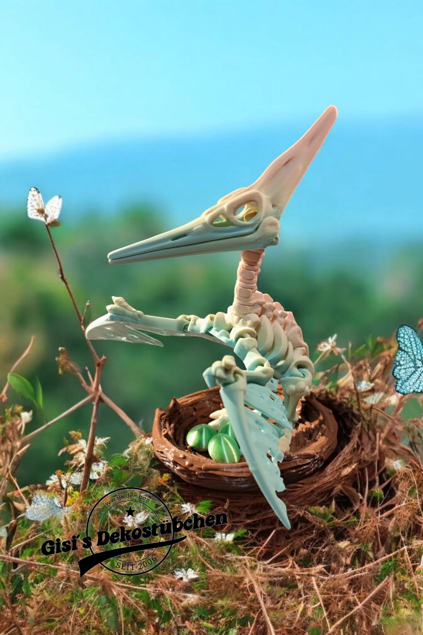 Skelett Pteranodon mit Nest und Eiern 3D