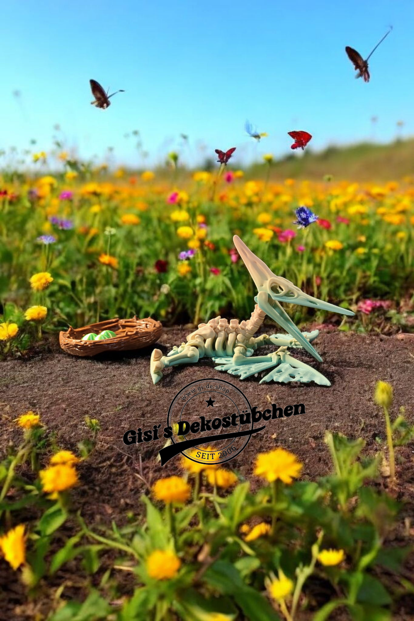 Skelett Pteranodon mit Nest und Eiern 3D