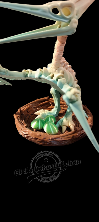 Skelett Pteranodon mit Nest und Eiern 3D