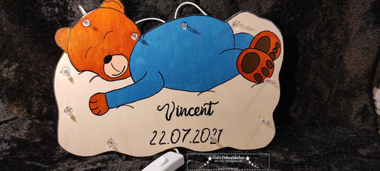 TRAUMBÄR LAMPE GESCHENK GEBURT TAUFE SCHLUMMERLICHT BÄR Geburtsteller mit LED