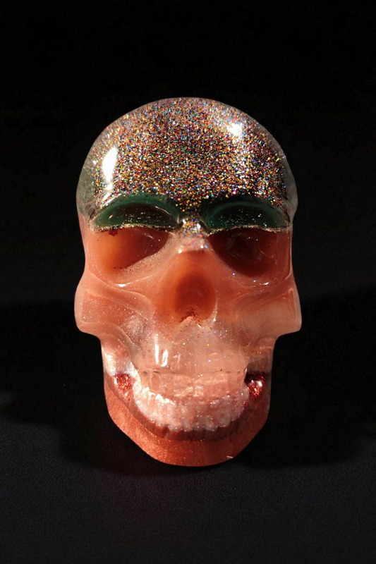 Totenkopf Deko Figur – Epoxidharz mit Pigmenten & Glitzer – 10 cm – Unikat & Wunschfarbe möglich