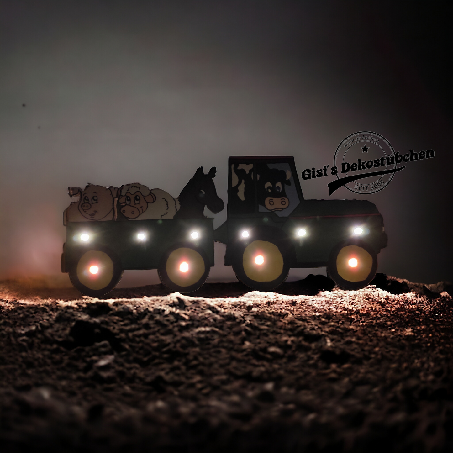 Traktor mit Bauernhoftieren" Wandlampe mit LED