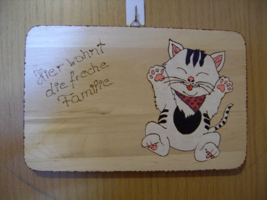 Türschild Katze Kater Holz Gravur Wunschtext