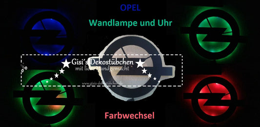 Opel Wandlampe mit Uhr (Farbwechsel)