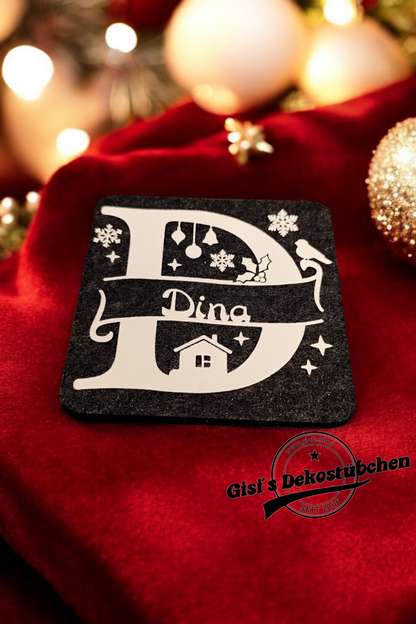 Weihnachtliche Filz Untersetzer mit Namen