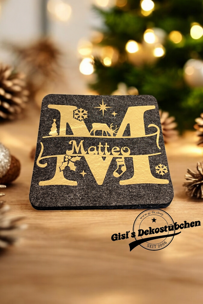 Weihnachtliche Filz Untersetzer mit Namen